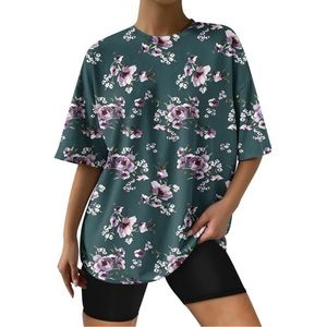 NWOT (14W-16W) Olive Floral Print Tee. Short Sleeve Shirt.  Flowers